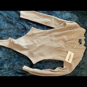 Brand new never worn with tags misguided ribbed long sleeve bodysuit in beige